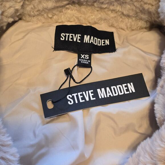 Steve Madden Coat Womens XS Willow Sherpa Faux Fur Color Block Mixed Media Warm - Picture 3 of 12